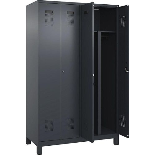 4067521992616 - Schwarz-Weiß-Spind Evolo PLUS 2 Abteile Trennwand verkürzt grau B 1200 mm mit breiten Füßen Zylinderschloss kaiserkraft