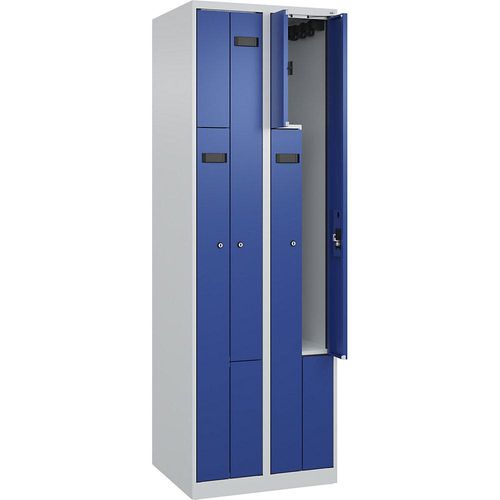 4068192680642 - Z-Spind Evolo PLUS 2 Abteile lichtgrau   enzianblau B 600 mm 4 Fächer mit Bodengleitern Zylinderschloss kaiserkraft