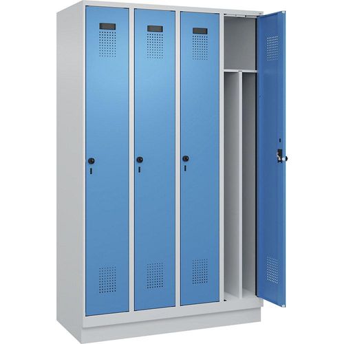 4067521933473 - Schwarz-Weiß-Spind Evolo PLUS schmal 4 Abteile Trennwand verkürzt lichtgrau lichtblau B 1200 mm mit Bodensockel Sicherheits-Drehriegel kaiserkraft 4067521933473 - Schwarz-Weiß-Spind Evolo PLUS schmal 4 Abteile Trennwand verkürzt lichtgrau lichtblau B 1200 mm mit Bodensockel Sicherheits-Drehriegel kaiserkraft