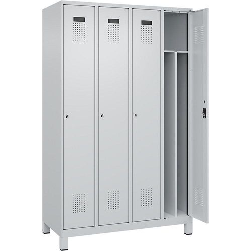 4067521991770 - Schwarz-Weiß-Spind Evolo PLUS schmal 4 Abteile Trennwand verkürzt lichtgrau B 1200 mm mit breiten Füßen Zylinderschloss kaiserkraft 4067521991770 - Schwarz-Weiß-Spind Evolo PLUS schmal 4 Abteile Trennwand verkürzt lichtgrau B 1200 mm mit breiten Füßen Zylinderschloss kaiserkraft