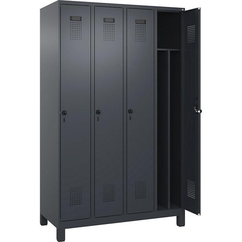4067521943786 - Schwarz-Weiß-Spind Evolo PLUS schmal 4 Abteile Trennwand verkürzt grau B 1200 mm mit breiten Füßen Sicherheits-Drehriegel kaiserkraft 4067521943786 - Schwarz-Weiß-Spind Evolo PLUS schmal 4 Abteile Trennwand verkürzt grau B 1200 mm mit breiten Füßen Sicherheits-Drehriegel kaiserkraft