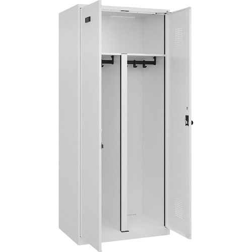 4067521948224 - Schwarz-Weiß-Spind Evolo PLUS 1 Abteil Trennwand verkürzt weiß B 800 mm mit Bodengleitern Sicherheits-Drehriegel kaiserkraft