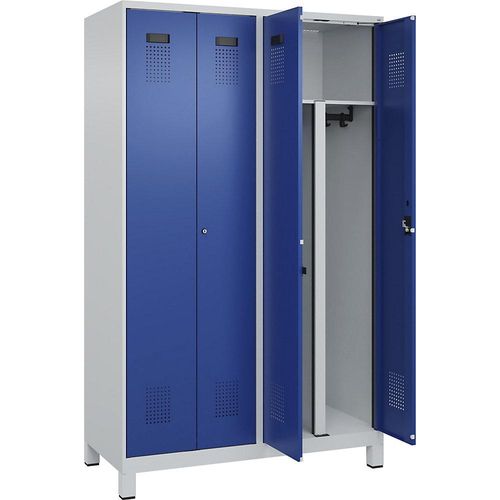 4067521974292 - Schwarz-Weiß-Spind Evolo PLUS 2 Abteile Trennwand verkürzt lichtgrau enzianblau B 1200 mm mit breiten Füßen Zylinderschloss kaiserkraft 4067521974292 - Schwarz-Weiß-Spind Evolo PLUS 2 Abteile Trennwand verkürzt lichtgrau enzianblau B 1200 mm mit breiten Füßen Zylinderschloss kaiserkraft