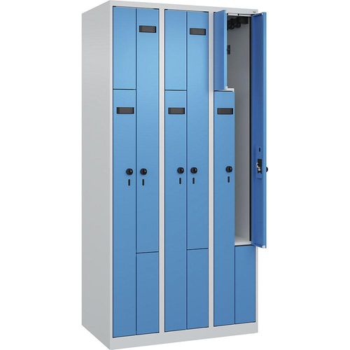 4068192570844 - Z-Spind Evolo PLUS 3 Abteile lichtgrau lichtblau B 900 mm 6 Fächer mit Bodengleitern Sicherheits-Drehriegel kaiserkraft 4068192570844 - Z-Spind Evolo PLUS 3 Abteile lichtgrau lichtblau B 900 mm 6 Fächer mit Bodengleitern Sicherheits-Drehriegel kaiserkraft