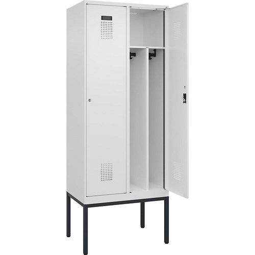 4068192302629 - Schwarz-Weiß-Spind Evolo PLUS schmal 2 Abteile Trennwand verkürzt weiß B 800 mm mit schmalen Füßen Zylinderschloss kaiserkraft