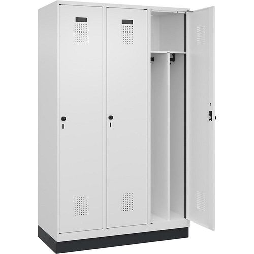 4067521948668 - Schwarz-Weiß-Spind Evolo PLUS schmal 3 Abteile Trennwand verkürzt weiß B 1200 mm mit Bodensockel Sicherheits-Drehriegel kaiserkraft