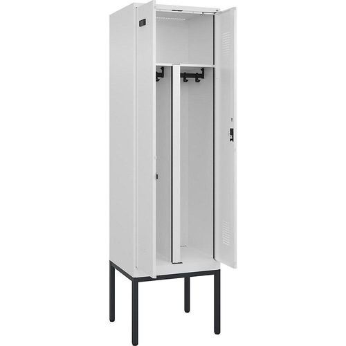 4068192302926 - Schwarz-Weiß-Spind Evolo PLUS 1 Abteil Trennwand verkürzt weiß B 600 mm mit schmalen Füßen Zylinderschloss kaiserkraft