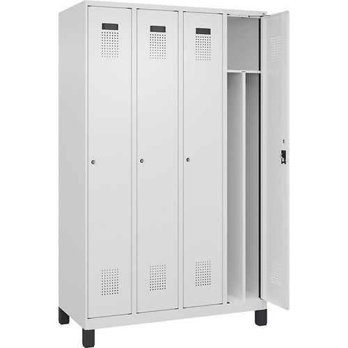 4068192018926 - Schwarz-Weiß-Spind Evolo PLUS schmal 4 Abteile Trennwand verkürzt weiß B 1200 mm mit breiten Füßen Zylinderschloss kaiserkraft 4068192018926 - Schwarz-Weiß-Spind Evolo PLUS schmal 4 Abteile Trennwand verkürzt weiß B 1200 mm mit breiten Füßen Zylinderschloss kaiserkraft