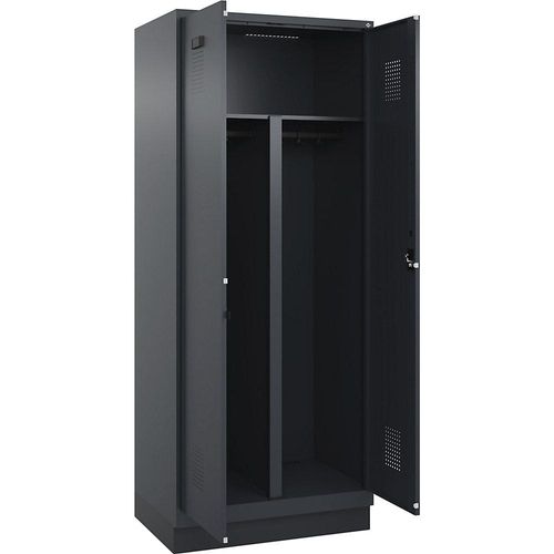 4067521994689 - Schwarz-Weiß-Spind Evolo PLUS 1 Abteil Trennwand verkürzt grau B 800 mm mit Bodensockel Zylinderschloss kaiserkraft