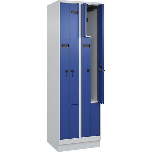 4068192607670 - Z-Spind Evolo PLUS 2 Abteile lichtgrau   enzianblau B 600 mm 4 Fächer mit Bodensockel Sicherheits-Drehriegel kaiserkraft