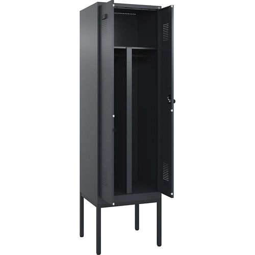 4068192201304 - Schwarz-Weiß-Spind Evolo PLUS 1 Abteil Trennwand verkürzt grau B 600 mm mit schmalen Füßen Sicherheits-Drehriegel kaiserkraft