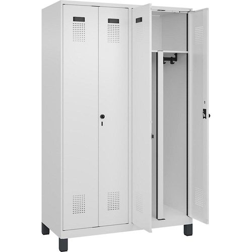 4067521948514 - Schwarz-Weiß-Spind Evolo PLUS 2 Abteile Trennwand verkürzt weiß B 1200 mm mit breiten Füßen Sicherheits-Drehriegel kaiserkraft