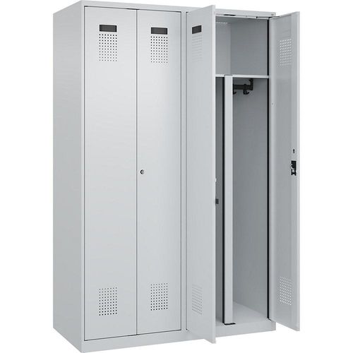 4067521990247 - Schwarz-Weiß-Spind Evolo PLUS 2 Abteile Trennwand verkürzt lichtgrau B 1200 mm mit Bodengleitern Zylinderschloss kaiserkraft