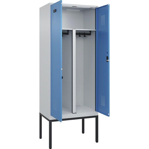 4068192263579 - Schwarz-Weiß-Spind Evolo PLUS 1 Abteil Trennwand verkürzt lichtgrau   lichtblau B 800 mm mit schmalen Füßen Zylinderschloss kaiserkraft