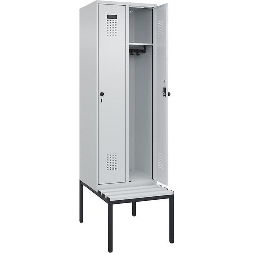 4068192364832 - Spind Evolo PLUS Sitzbank 2 Abteile lichtgrau   lichtgrau B 600 mm Sicherheits-Drehriegel mit untergebauter Sitzbank Kunststoff kaiserkraft