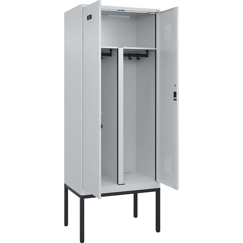 4068192283195 - Schwarz-Weiß-Spind Evolo PLUS 1 Abteil Trennwand verkürzt lichtgrau B 800 mm mit schmalen Füßen Zylinderschloss kaiserkraft