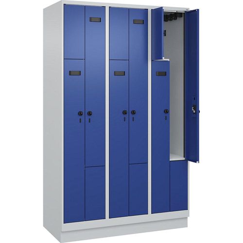 4068192607861 - Z-Spind Evolo PLUS 3 Abteile lichtgrau   enzianblau B 1200 mm 6 Fächer mit Bodensockel Sicherheits-Drehriegel kaiserkraft