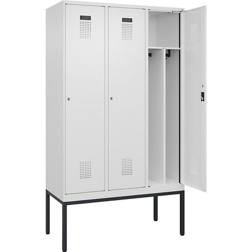 4068192302636 - Schwarz-Weiß-Spind Evolo PLUS schmal 3 Abteile Trennwand verkürzt weiß B 1200 mm mit schmalen Füßen Zylinderschloss kaiserkraft