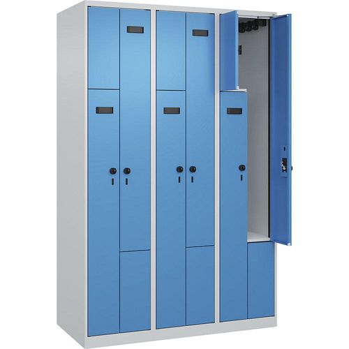 4068192570875 - Z-Spind Evolo PLUS 3 Abteile lichtgrau   lichtblau B 1200 mm 6 Fächer mit Bodengleitern Sicherheits-Drehriegel kaiserkraft