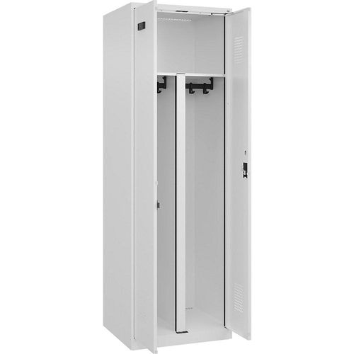 4068192009290 - Schwarz-Weiß-Spind Evolo PLUS 1 Abteil Trennwand verkürzt weiß B 600 mm mit Bodengleitern Zylinderschloss kaiserkraft