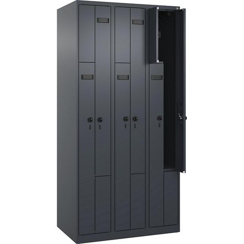 4068192633501 - Z-Spind Evolo PLUS 3 Abteile grau B 900 mm 6 Fächer mit Bodengleitern Sicherheits-Drehriegel kaiserkraft