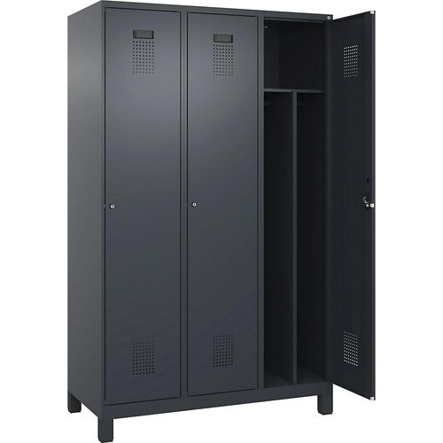 4067521991626 - Schwarz-Weiß-Spind Evolo PLUS schmal 3 Abteile Trennwand verkürzt grau B 1200 mm mit breiten Füßen Zylinderschloss kaiserkraft 4067521991626 - Schwarz-Weiß-Spind Evolo PLUS schmal 3 Abteile Trennwand verkürzt grau B 1200 mm mit breiten Füßen Zylinderschloss kaiserkraft