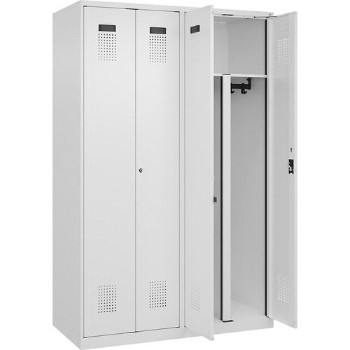 4068192009832 - Schwarz-Weiß-Spind Evolo PLUS 2 Abteile Trennwand verkürzt weiß B 1200 mm mit Bodengleitern Zylinderschloss kaiserkraft