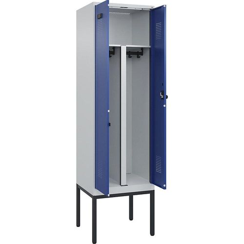 4068192156284 - Schwarz-Weiß-Spind Evolo PLUS 1 Abteil Trennwand verkürzt lichtgrau enzianblau B 600 mm mit schmalen Füßen Sicherheits-Drehriegel kaiserkraft 4068192156284 - Schwarz-Weiß-Spind Evolo PLUS 1 Abteil Trennwand verkürzt lichtgrau enzianblau B 600 mm mit schmalen Füßen Sicherheits-Drehriegel kaiserkraft