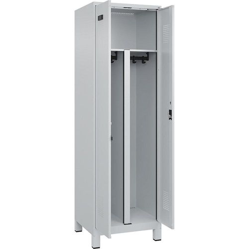 4067521992043 - Schwarz-Weiß-Spind Evolo PLUS 1 Abteil Trennwand verkürzt lichtgrau B 600 mm mit breiten Füßen Zylinderschloss kaiserkraft