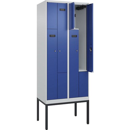 4068192974253 - Z-Spind Evolo PLUS 2 Abteile lichtgrau   enzianblau B 800 mm 4 Fächer mit schmalen Füßen Zylinderschloss kaiserkraft