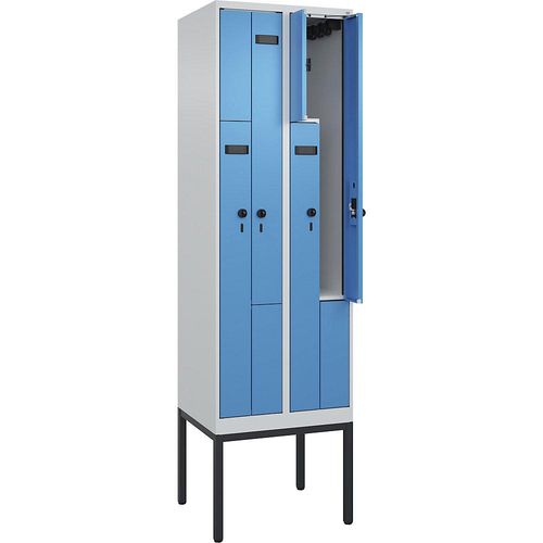 4068192928614 - Z-Spind Evolo PLUS 2 Abteile lichtgrau   lichtblau B 600 mm 4 Fächer mit schmalen Füßen Sicherheits-Drehriegel kaiserkraft