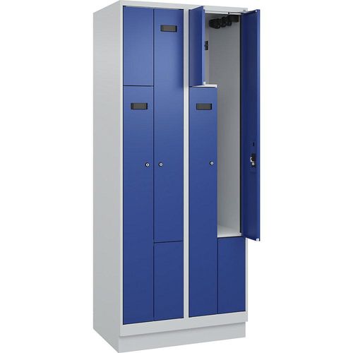 4068192677833 - Z-Spind Evolo PLUS 2 Abteile lichtgrau   enzianblau B 800 mm 4 Fächer mit Bodensockel Zylinderschloss kaiserkraft
