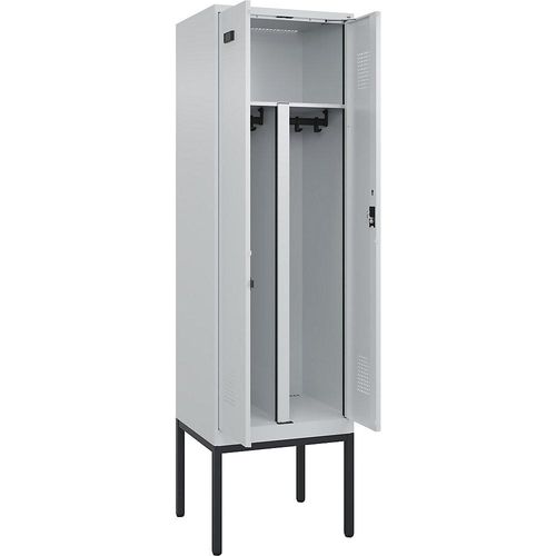 4068192282976 - Schwarz-Weiß-Spind Evolo PLUS 1 Abteil Trennwand verkürzt lichtgrau B 600 mm mit schmalen Füßen Zylinderschloss kaiserkraft