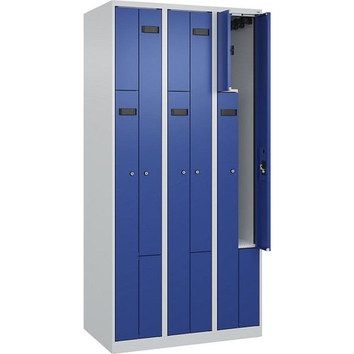 4068192680680 - Z-Spind Evolo PLUS 3 Abteile lichtgrau   enzianblau B 900 mm 6 Fächer mit Bodengleitern Zylinderschloss kaiserkraft