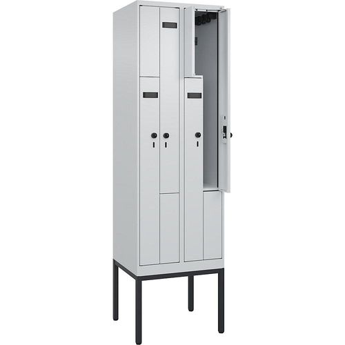 4068192908081 - Z-Spind Evolo PLUS 2 Abteile lichtgrau B 600 mm 4 Fächer mit schmalen Füßen Sicherheits-Drehriegel kaiserkraft