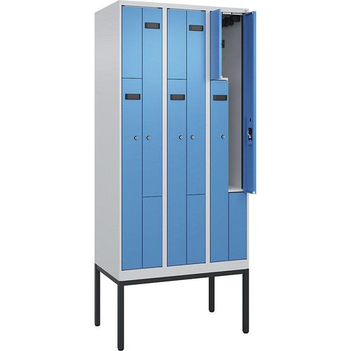 4068192977650 - Z-Spind Evolo PLUS 3 Abteile lichtgrau   lichtblau B 900 mm 6 Fächer mit schmalen Füßen Zylinderschloss kaiserkraft