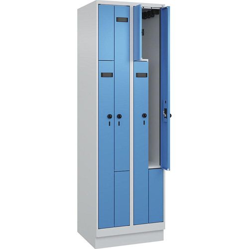 4068192565345 - Z-Spind Evolo PLUS 2 Abteile lichtgrau   lichtblau B 600 mm 4 Fächer mit Bodensockel Sicherheits-Drehriegel kaiserkraft