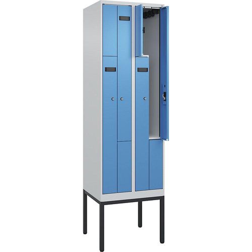 4068192976776 - Z-Spind Evolo PLUS 2 Abteile lichtgrau   lichtblau B 600 mm 4 Fächer mit schmalen Füßen Zylinderschloss kaiserkraft