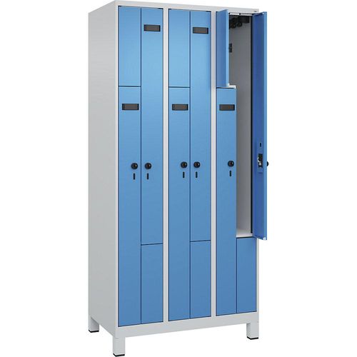 4068192565222 - Z-Spind Evolo PLUS 3 Abteile lichtgrau   lichtblau B 900 mm 6 Fächer mit breiten Füßen Sicherheits-Drehriegel kaiserkraft