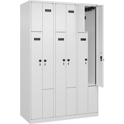 4068192655558 - Z-Spind Evolo PLUS 3 Abteile weiß B 1200 mm 6 Fächer mit Bodengleitern Sicherheits-Drehriegel kaiserkraft