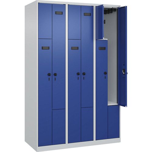 4068192610991 - Z-Spind Evolo PLUS 3 Abteile lichtgrau   enzianblau B 1200 mm 6 Fächer mit Bodengleitern Sicherheits-Drehriegel kaiserkraft
