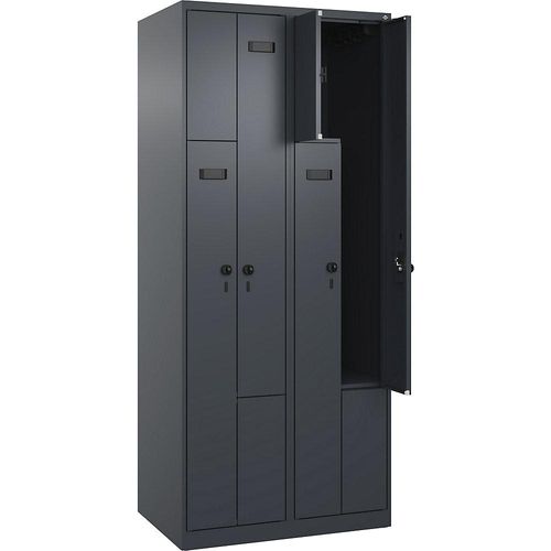 4068192633457 - Z-Spind Evolo PLUS 2 Abteile grau B 800 mm 4 Fächer mit Bodengleitern Sicherheits-Drehriegel kaiserkraft