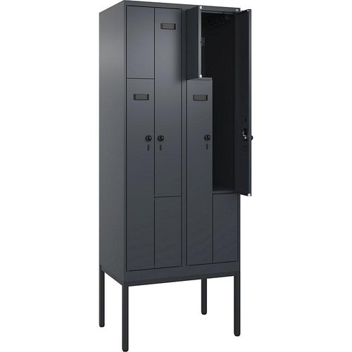 4068192921479 - Z-Spind Evolo PLUS 2 Abteile grau B 800 mm 4 Fächer mit schmalen Füßen Sicherheits-Drehriegel kaiserkraft