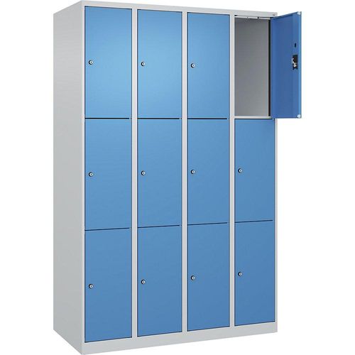 4068192007999 - 3er-Schließfachschrank Evolo PLUS 4 Abteile lichtgrau lichtblau B 1200 mm 12 Fächer mit Bodengleitern Zylinderschloss kaiserkraft 4068192007999 - 3er-Schließfachschrank Evolo PLUS 4 Abteile lichtgrau lichtblau B 1200 mm 12 Fächer mit Bodengleitern Zylinderschloss kaiserkraft