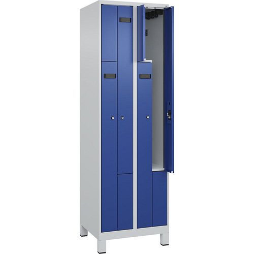 4068192677611 - Z-Spind Evolo PLUS 2 Abteile lichtgrau   enzianblau B 600 mm 4 Fächer mit breiten Füßen Zylinderschloss kaiserkraft