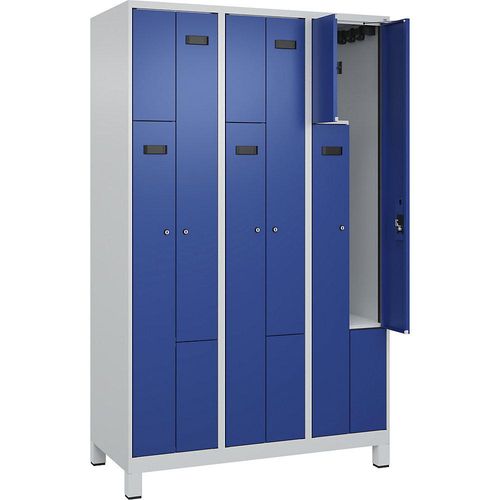 4068192677789 - Z-Spind Evolo PLUS 3 Abteile lichtgrau   enzianblau B 1200 mm 6 Fächer mit breiten Füßen Zylinderschloss kaiserkraft