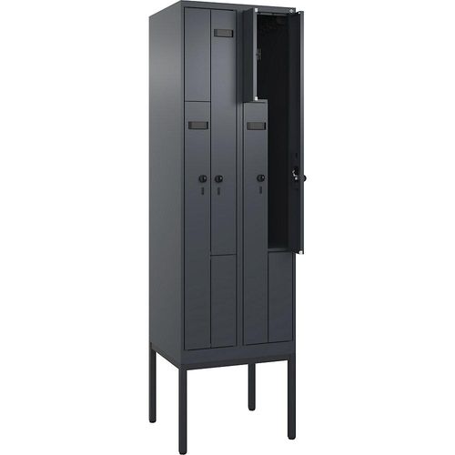 4068192919490 - Z-Spind Evolo PLUS 2 Abteile grau B 600 mm 4 Fächer mit schmalen Füßen Sicherheits-Drehriegel kaiserkraft