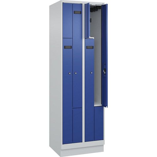 4068192677697 - Z-Spind Evolo PLUS 2 Abteile lichtgrau   enzianblau B 600 mm 4 Fächer mit Bodensockel Zylinderschloss kaiserkraft