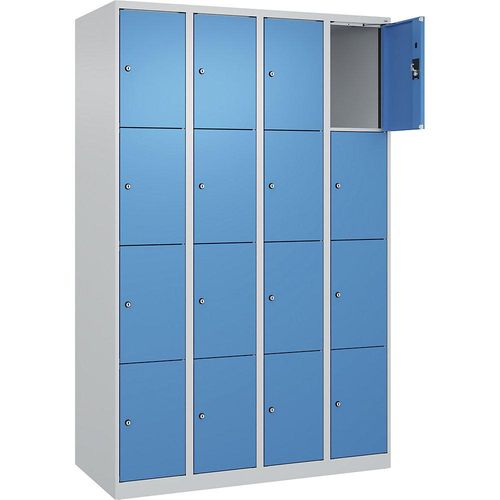 4068192008262 - 4er-Schließfachschrank Evolo PLUS 4 Abteile lichtgrau lichtblau B 1200 mm 16 Fächer mit Bodengleitern Zylinderschloss kaiserkraft 4068192008262 - 4er-Schließfachschrank Evolo PLUS 4 Abteile lichtgrau lichtblau B 1200 mm 16 Fächer mit Bodengleitern Zylinderschloss kaiserkraft