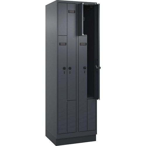 4068192625971 - Z-Spind Evolo PLUS 2 Abteile grau B 600 mm 4 Fächer mit Bodensockel Sicherheits-Drehriegel kaiserkraft